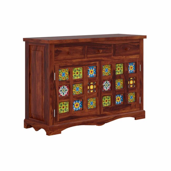 Astoria Solid Wood Sideboard with 2 Doors and 3 Drawers Honey Finish