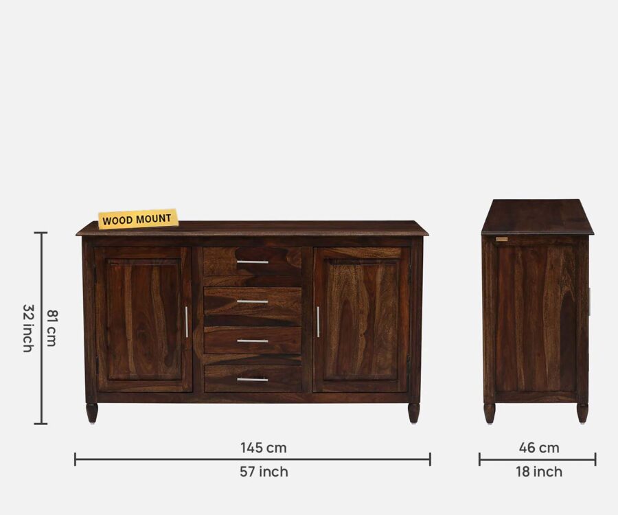 Panelo | Solid Wood Sideboard | with 2 Drawer and 2 Door | SL Natural Finish - Image 10
