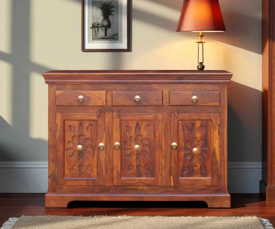 Sikhar | Solid Wood Sideboard | With 3 Door 3 Drawer | Honey Finish - Image 1