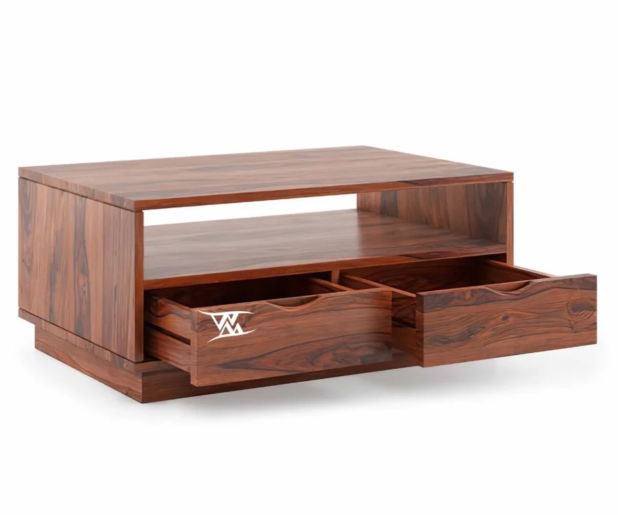 Manik | Center Table | With 2 Drawer | Honey Finish - Image 4