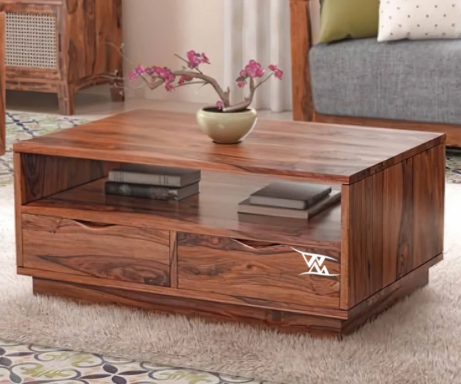 Manik | Center Table | With 2 Drawer | Honey Finish - Image 6