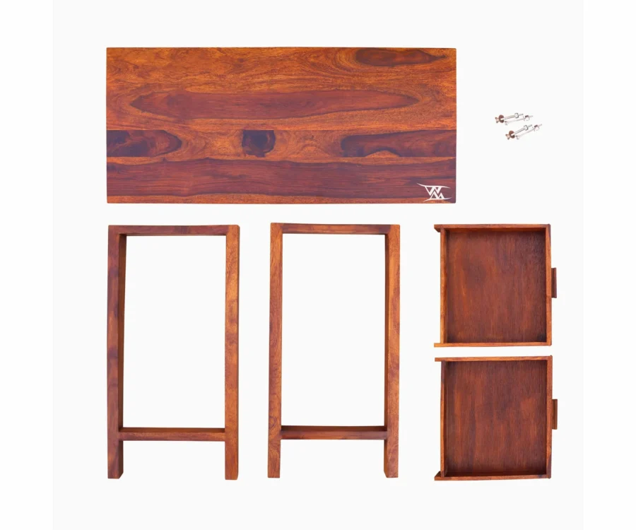 Trapo | Solid Wood Study | With Drawer Storage | Honey Finish - Image 2