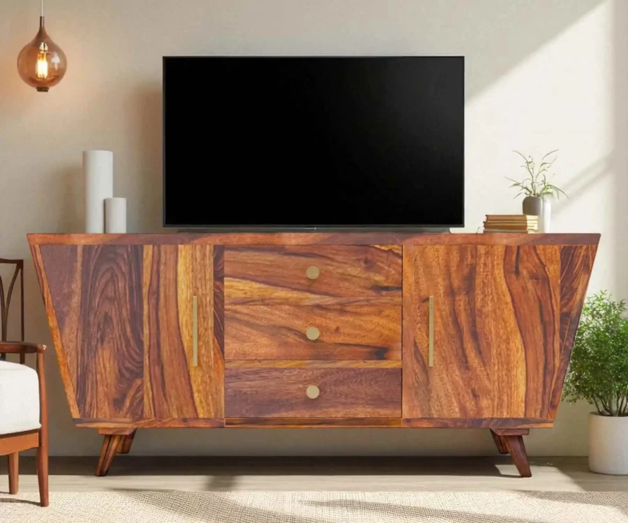 Boat Tv Unit | with 2 Door and 3 Drawer | Honey Finish - Image 1