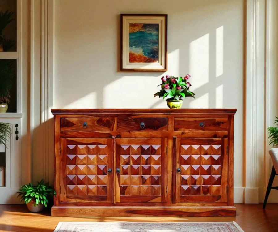 Digmond | Solid Wood Sideboard | with 3 Door and 3 Drawer | Honey Finish - Image 1