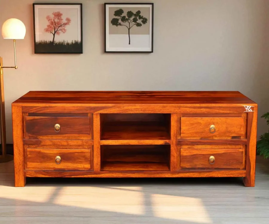 Roma Tv Unit | With 4 Drawer | Honey Finish - Image 1