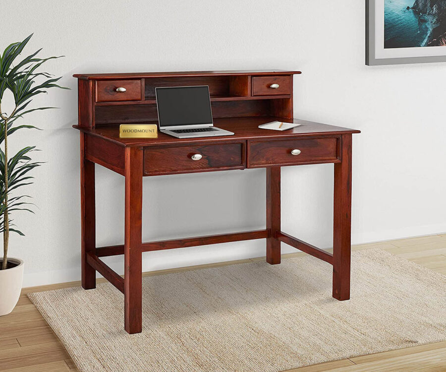 Macow Study Table | With 5 Drawer Storage | Honey Finish - Image 1