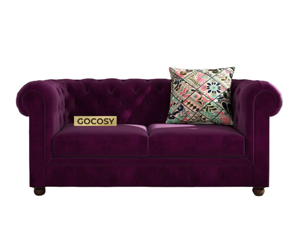 Chesterfield 2 Seater Sofa Wine Red | WoodMount Handcrafted Furniture