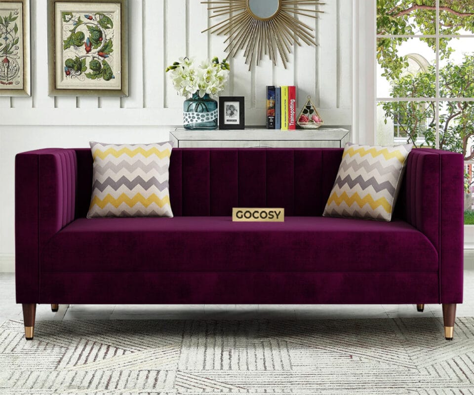 Modern tuxedo sofa with clean lines, tufted back, and square arms, adding elegance to any living room