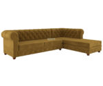 Luxurious Hunyadi Yellow Velvate Chesterfield sofa with deep button tufting, rolled arms, and nailhead trim, adding a classic touch to a living room.