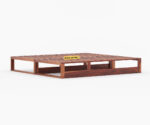Elegant solid wood sofa cum bed with plush cushions, sturdy frame, and space-saving design by wood mount