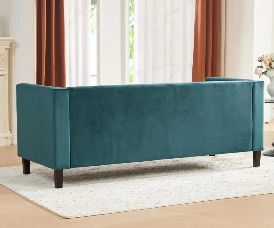 Sunlora Sky Blue Chesterfield Velvet Sofa – Tufted 3-Seater Couch with Bolster Pillows | GOCOSY Luxury Series - Image 4