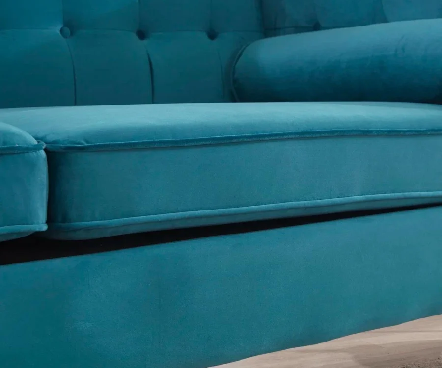 Sunlora Sky Blue Chesterfield Velvet Sofa – Tufted 3-Seater Couch with Bolster Pillows | GOCOSY Luxury Series - Image 8