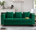 Chesterfield green velvet sofa, 3-seater couch, velvet upholstered sofa, traditional sofa for living room, classic velvet couch, luxury green sofa, GOCOSY sofa, rolled arm tufted couch, vintage nailhead trim sofa.
