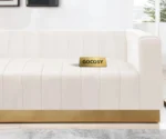 modern brown velvet sofa, GOCOSY velvet couch, 3-seater channel tufted sofa, luxury velvet sofa with gold base, contemporary brown couch, velvet furniture for living room, brown glam sofa.