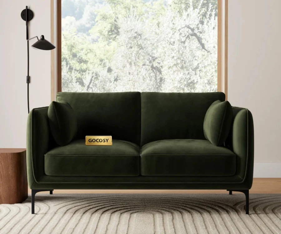 Snoffia Forest Green Loveseat – Plush Cushion 2-Seater Sofa with Modern Frame Design - Image 1
