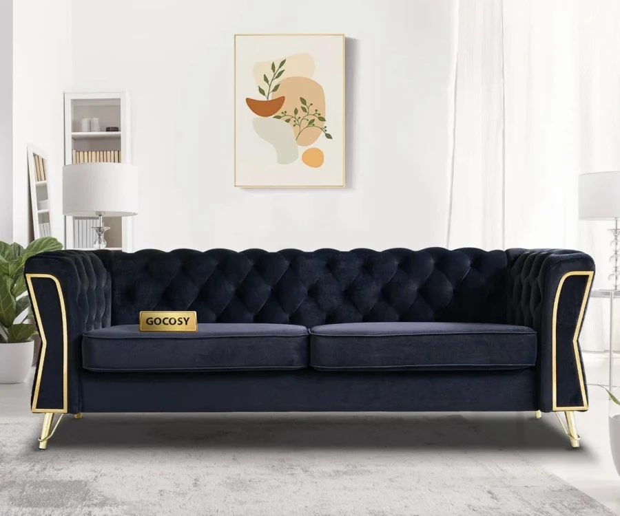 Willowyn Premium Chesterfield Rich Black Velvet Sofa – 3-Seater | GOCOSY Luxury Series - Image 1