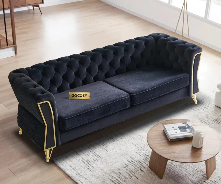 Willowyn Premium Chesterfield Rich Black Velvet Sofa – 3-Seater | GOCOSY Luxury Series - Image 2