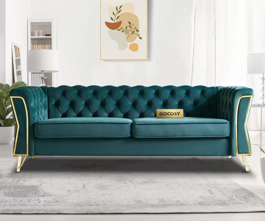 Willowyn Premium Chesterfield Olive Green Velvet Sofa – 3-Seater | GOCOSY Luxury Series - Image 1