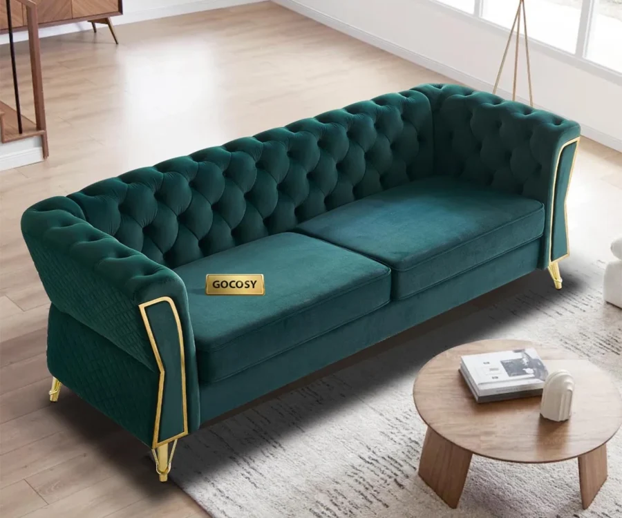 Willowyn Premium Chesterfield Olive Green Velvet Sofa – 3-Seater | GOCOSY Luxury Series - Image 3
