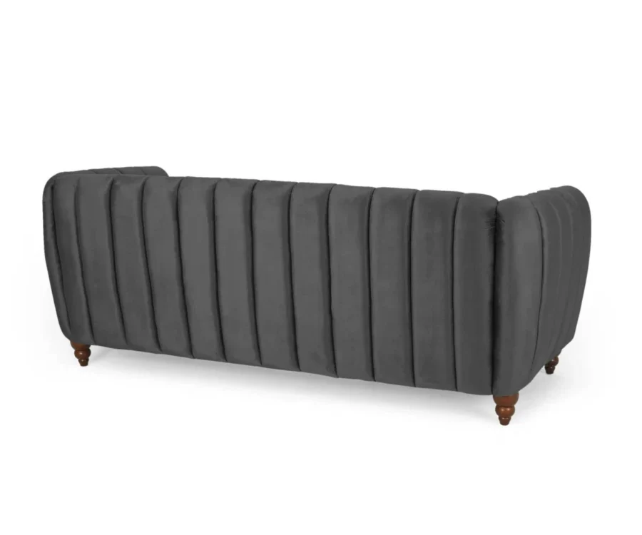 Verdant Luxe Velvet Sofa – Elegant Channel Tufted Design in Midnight Black Color - Image 5
