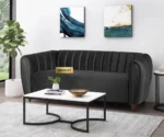 Verdant Luxe Velvet Sofa – Elegant Channel Tufted Design in Midnight Black Color