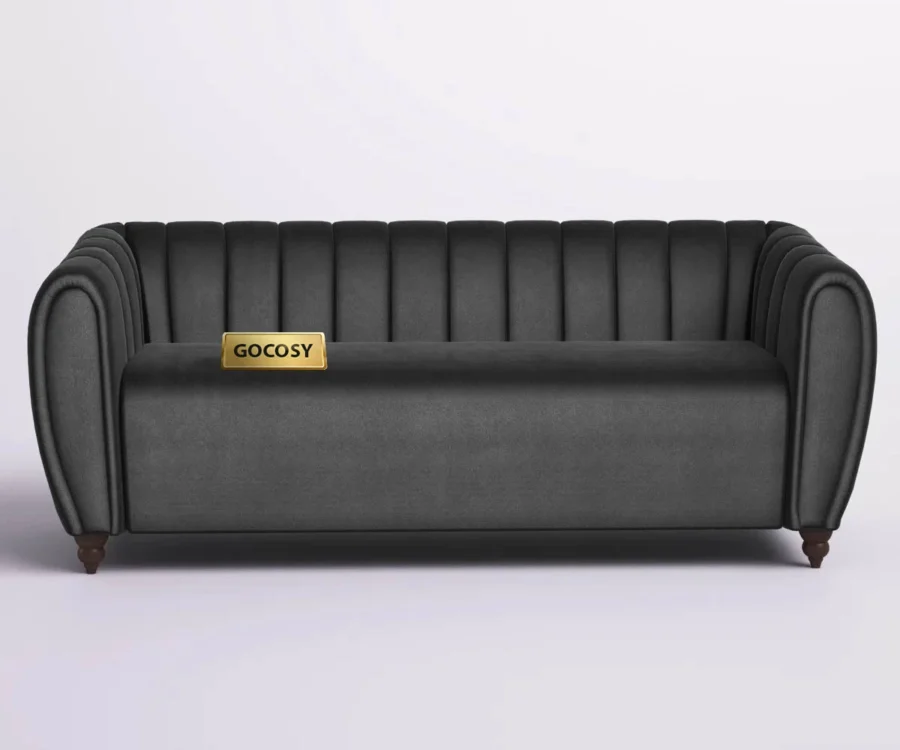 Verdant Luxe Velvet Sofa – Elegant Channel Tufted Design in Midnight Black Color - Image 4