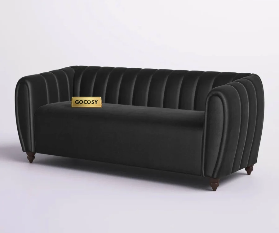 Verdant Luxe Velvet Sofa – Elegant Channel Tufted Design in Midnight Black Color - Image 6