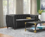 Verdant Luxe Velvet Sofa – Elegant Channel Tufted Design in Midnight Black Color - Image 2