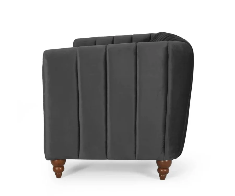Verdant Luxe Velvet Sofa – Elegant Channel Tufted Design in Midnight Black Color - Image 9