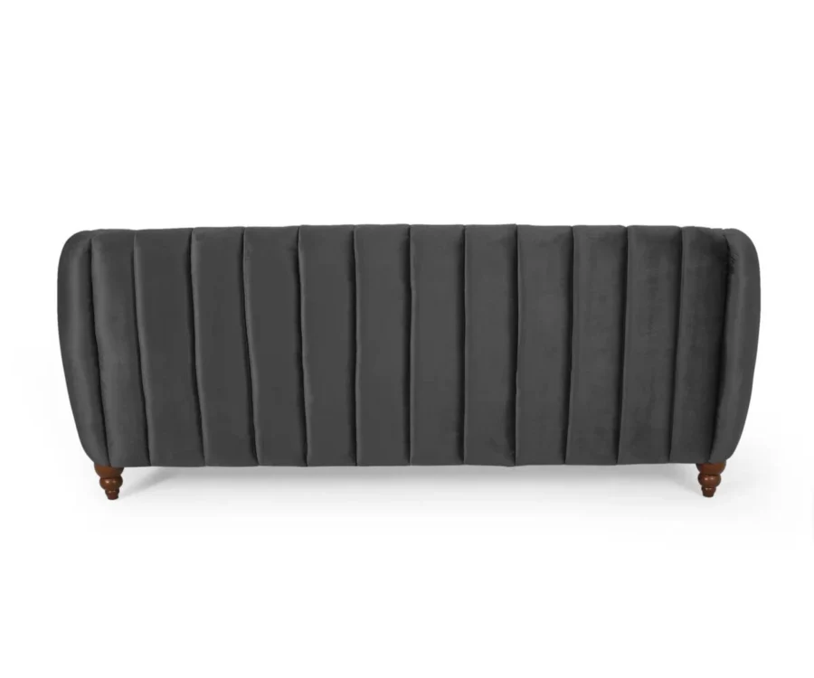 Verdant Luxe Velvet Sofa – Elegant Channel Tufted Design in Midnight Black Color - Image 8