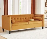 Sunlora Orange Chesterfield Velvet Sofa – Tufted 3-Seater Couch with Bolster Pillows | GOCOSY Luxury Series - Image 2