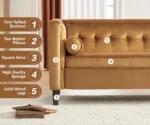 Sunlora Orange Chesterfield Velvet Sofa – Tufted 3-Seater Couch with Bolster Pillows | GOCOSY Luxury Series - Image 10