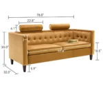 Sunlora Orange Chesterfield Velvet Sofa – Tufted 3-Seater Couch with Bolster Pillows | GOCOSY Luxury Series - Image 11