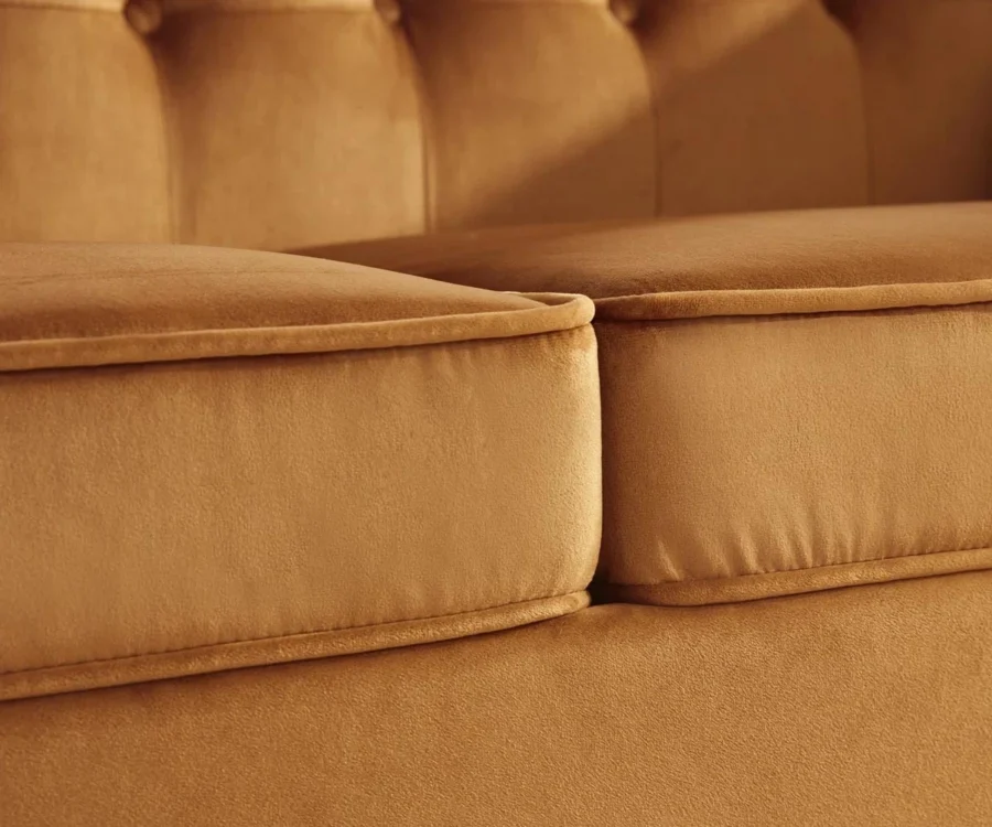 Sunlora Orange Chesterfield Velvet Sofa – Tufted 3-Seater Couch with Bolster Pillows | GOCOSY Luxury Series - Image 4