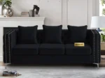 Chesterfield green velvet sofa, 3-seater couch, velvet upholstered sofa, traditional sofa for living room, classic velvet couch, luxury green sofa, GOCOSY sofa, rolled arm tufted couch, vintage nailhead trim sofa.