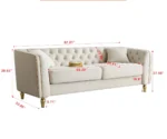 ivory velvet tufted sofa, GOCOSY glam sofa, 3-seater velvet couch, luxury cream sofa with gold legs, tufted backrest sofa, elegant velvet sofa for living room, premium classic sofa design.