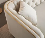 ivory velvet tufted sofa, GOCOSY glam sofa, 3-seater velvet couch, luxury cream sofa with gold legs, tufted backrest sofa, elegant velvet sofa for living room, premium classic sofa design.