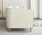 ivory velvet tufted sofa, GOCOSY glam sofa, 3-seater velvet couch, luxury cream sofa with gold legs, tufted backrest sofa, elegant velvet sofa for living room, premium classic sofa design.