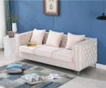 Chesterfield green velvet sofa, 3-seater couch, velvet upholstered sofa, traditional sofa for living room, classic velvet couch, luxury green sofa, GOCOSY sofa, rolled arm tufted couch, vintage nailhead trim sofa.
