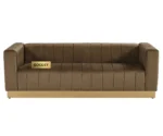 modern brown velvet sofa, GOCOSY velvet couch, 3-seater channel tufted sofa, luxury velvet sofa with gold base, contemporary brown couch, velvet furniture for living room, brown glam sofa.