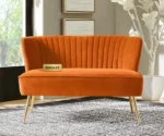 Canyonex Orange Velvet Loveseat – Channel Tufted Back with Gold Legs