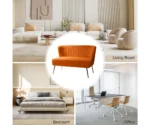 Canyonex Orange Velvet Loveseat – Channel Tufted Back with Gold Legs - Image 4
