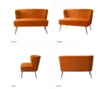 Canyonex Orange Velvet Loveseat – Channel Tufted Back with Gold Legs - Image 7
