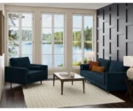 Coloniax Modern Navy Blue Velvet Sofa – Sleek Comfort with Urban Charm