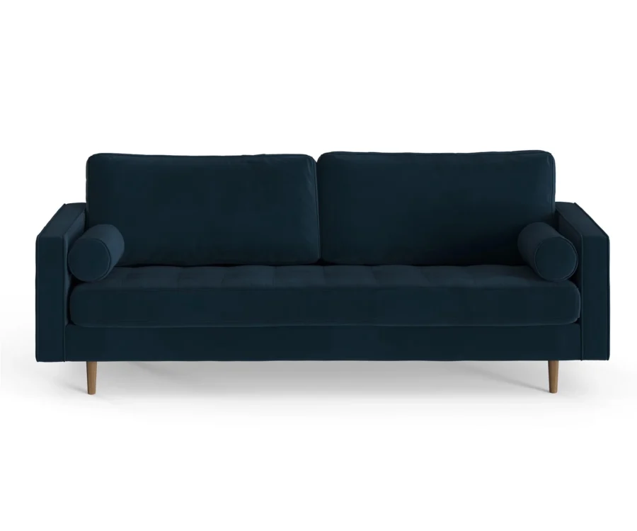 Coloniax Modern Navy Blue Velvet Sofa – Sleek Comfort with Urban Charm - Image 2
