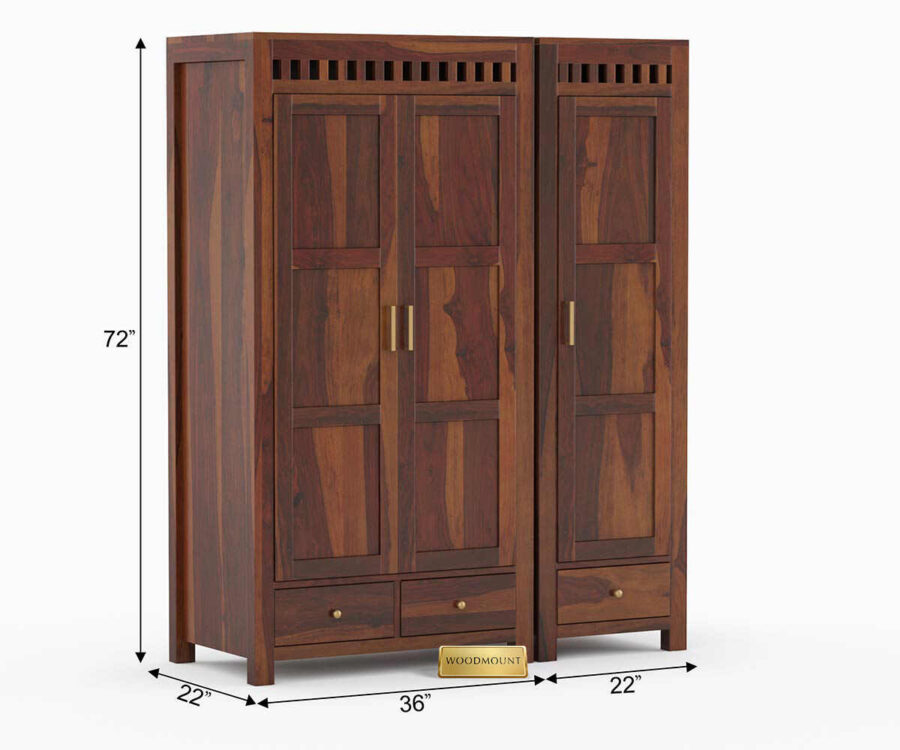 Kuber Wardrobe | 3 Door 3 Drawer | Walnut Finish - Image 7