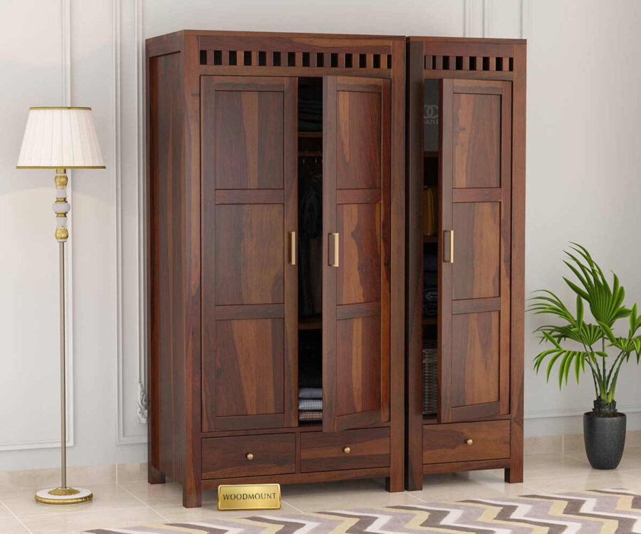 Kuber Wardrobe | 3 Door 3 Drawer | Walnut Finish - Image 1