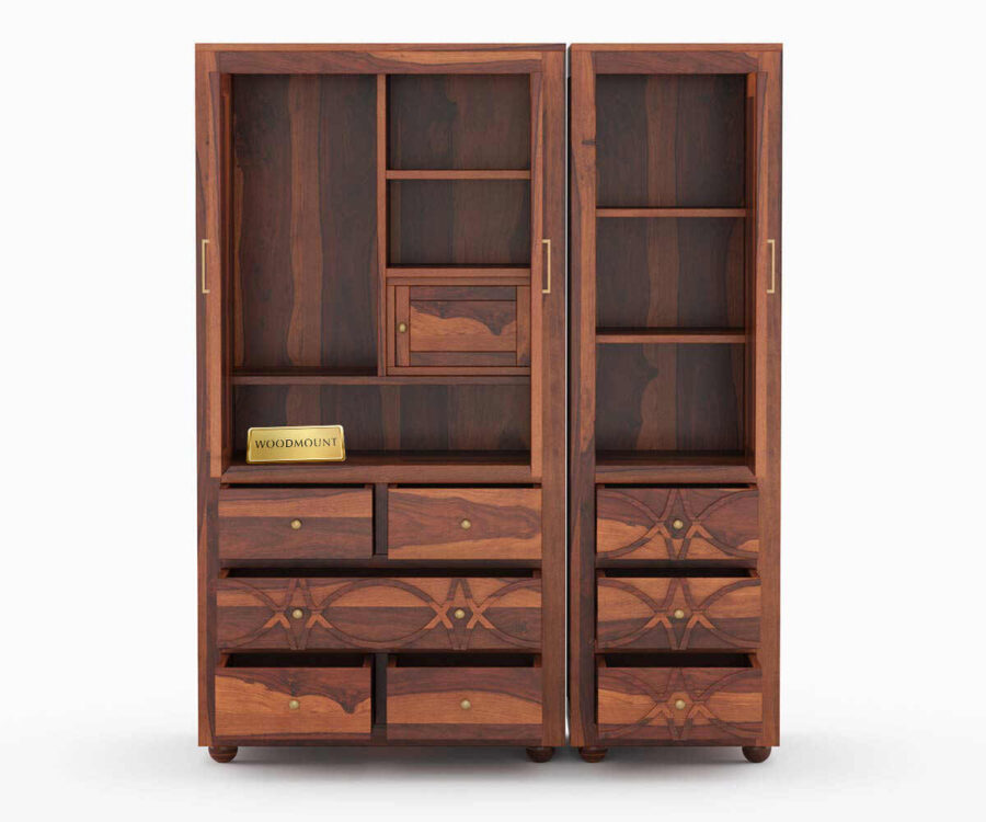 Dhanush Wardrobe | 3 Door And 3 Drawer | Honey Finish - Image 4