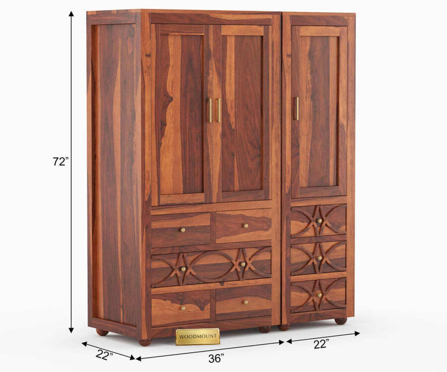 Dhanush Wardrobe | 3 Door And 3 Drawer | Honey Finish - Image 5