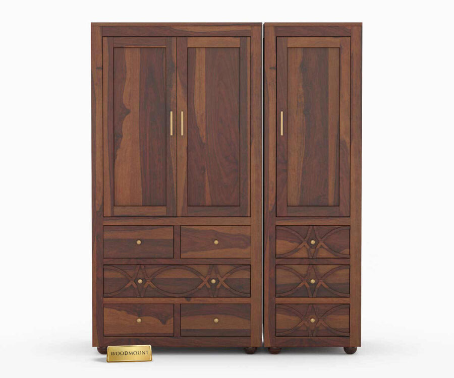 Dhanush Wardrobe | 3 Door And 3 Drawer | Brown Finish - Image 3